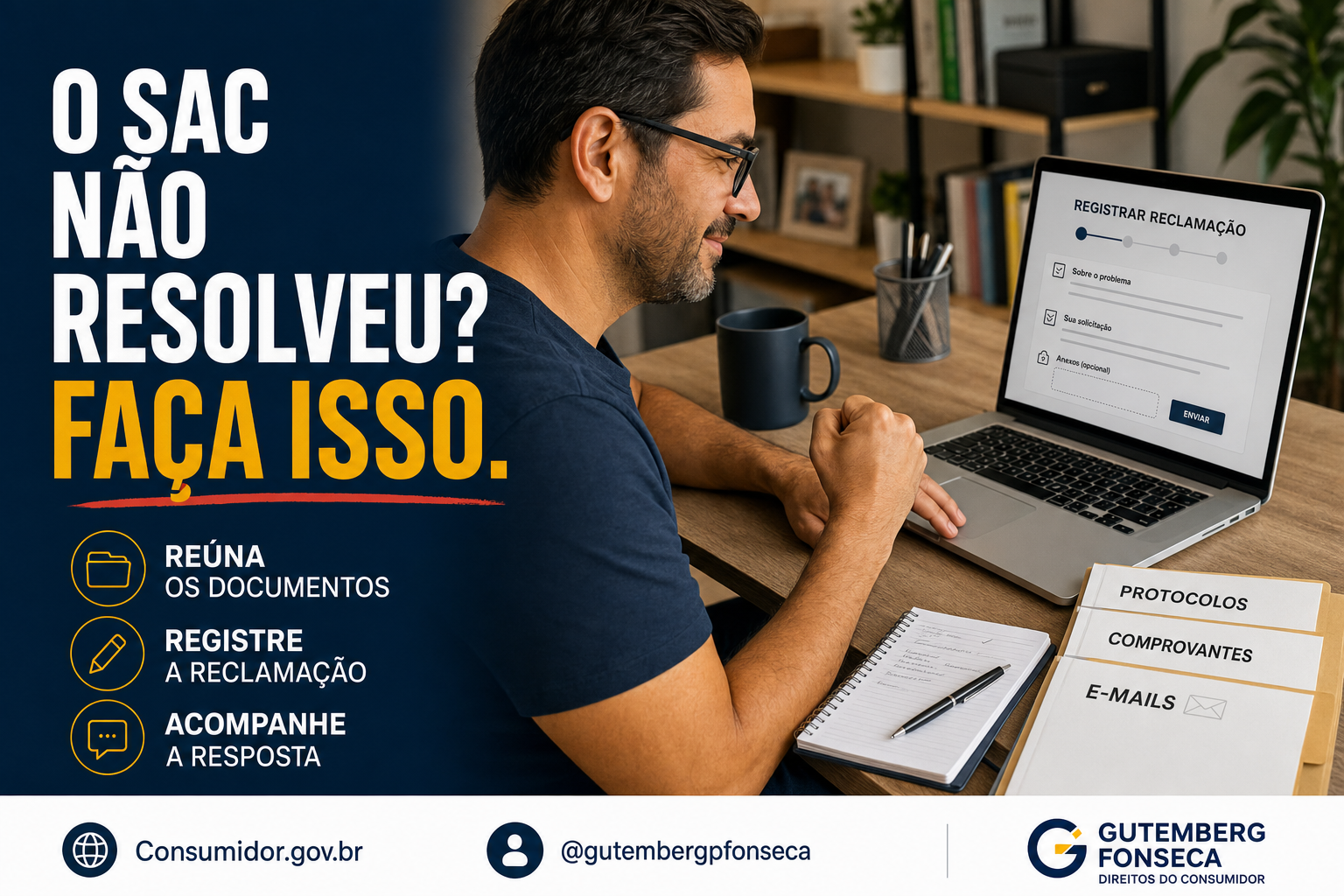 Consumidor registrando pelo computador uma reclamação contra uma empresa na plataforma Consumidor.gov.br.