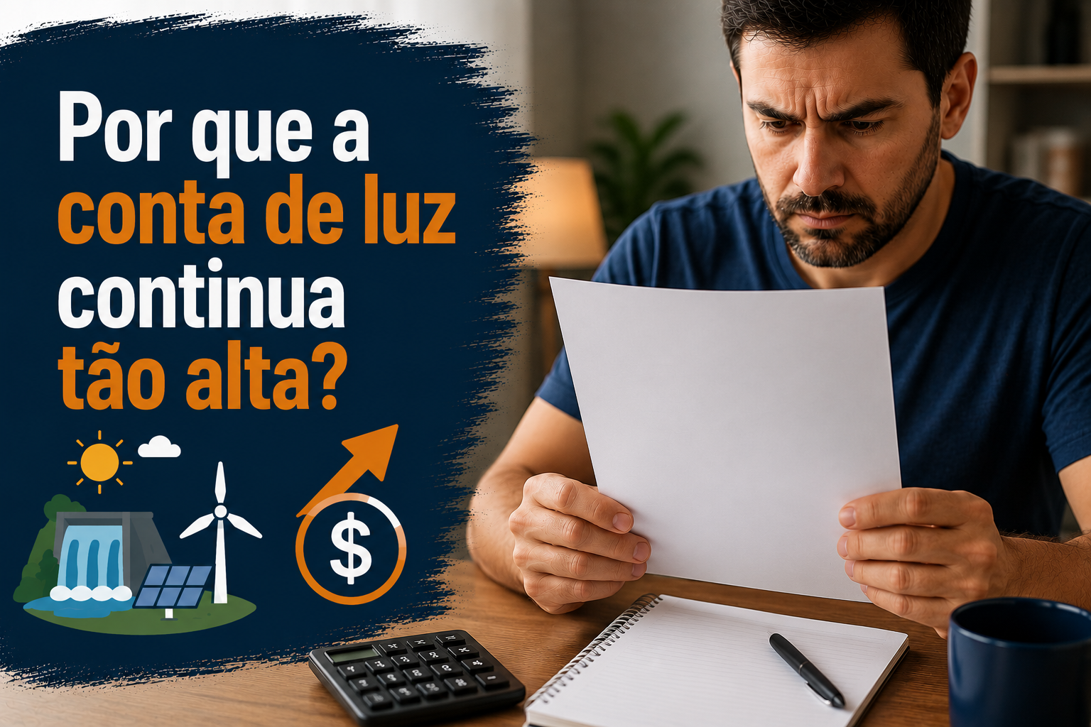 Consumidor conferindo os valores, tributos e contribuições cobrados em uma conta de energia elétrica.