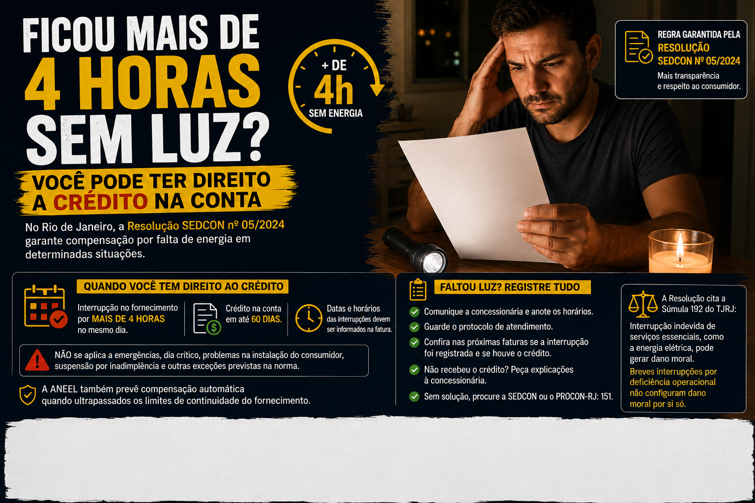Consumidor confere uma conta de energia após ficar mais de quatro horas sem fornecimento de luz.