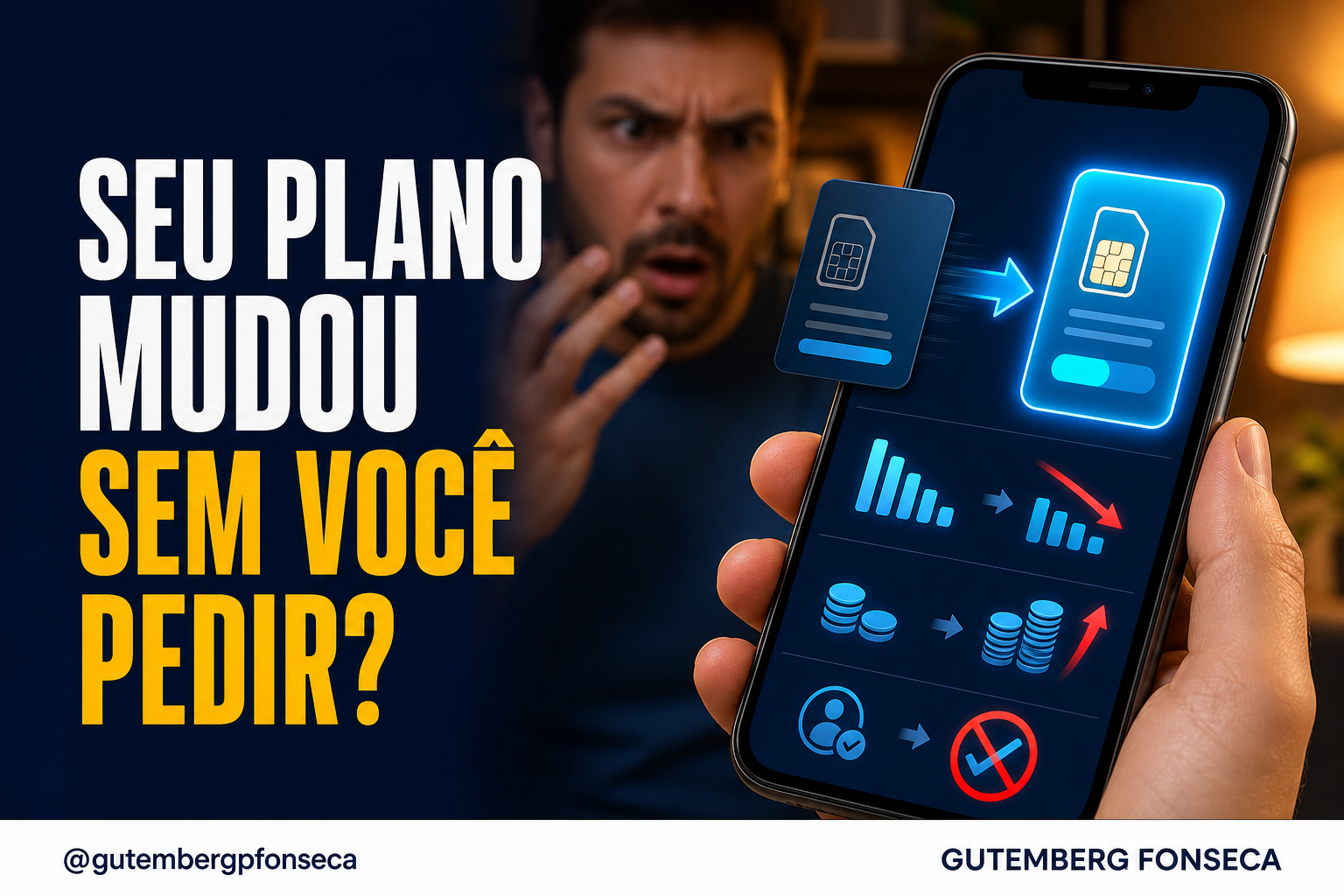 Consumidor compara duas faturas de celular após perceber aumento no valor e redução dos benefícios do plano.